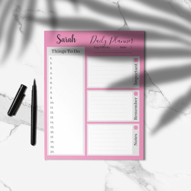 Bloco De Notas To do list daily planner pink minimalist (Criador carregado)