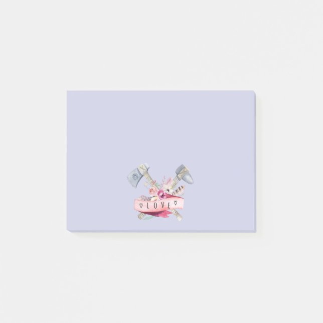 Bloco De Notas Tomahawk Hammer e Flowers Watercolor Design (Frente)