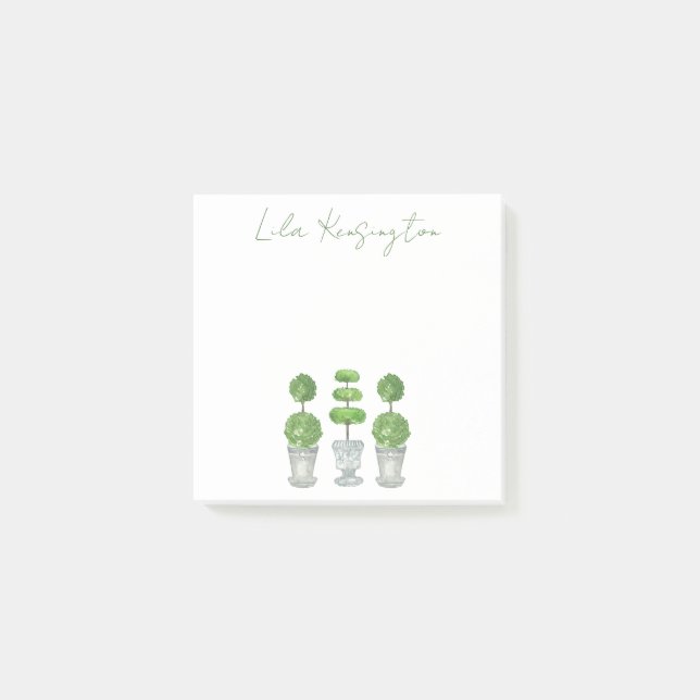 Bloco De Notas Topiário Verde de Aquarela (Frente)