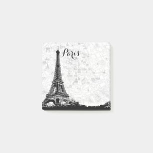 Bloco De Notas Torre Eiffel Vintage Paris Mapa preto e branco