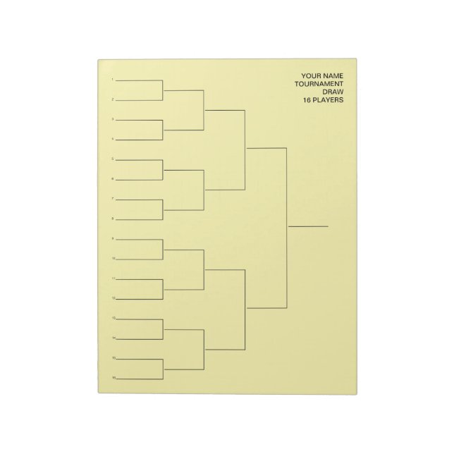 Bloco De Notas Tournament draw template notepad for 16 players (Invertido)