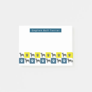 Bloco De Notas Touro Terrier Cão & Pata Amarelo & Azul Grade