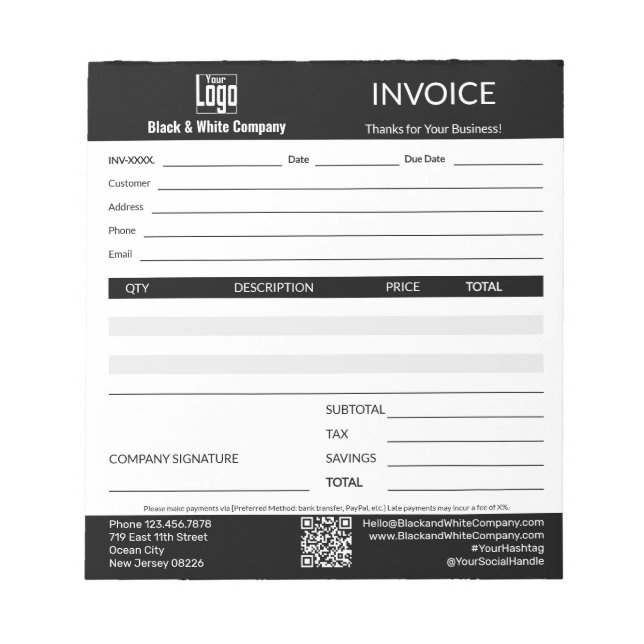 Bloco De Notas Trade Service Professional Black Invoice Pad (Frente)