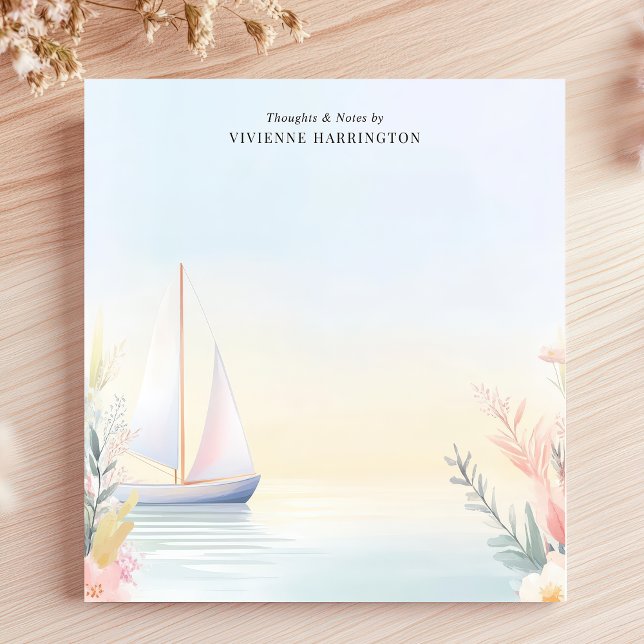 Bloco De Notas Tranquil Sailboat Watercolor Floral Personalizado (Criador carregado)