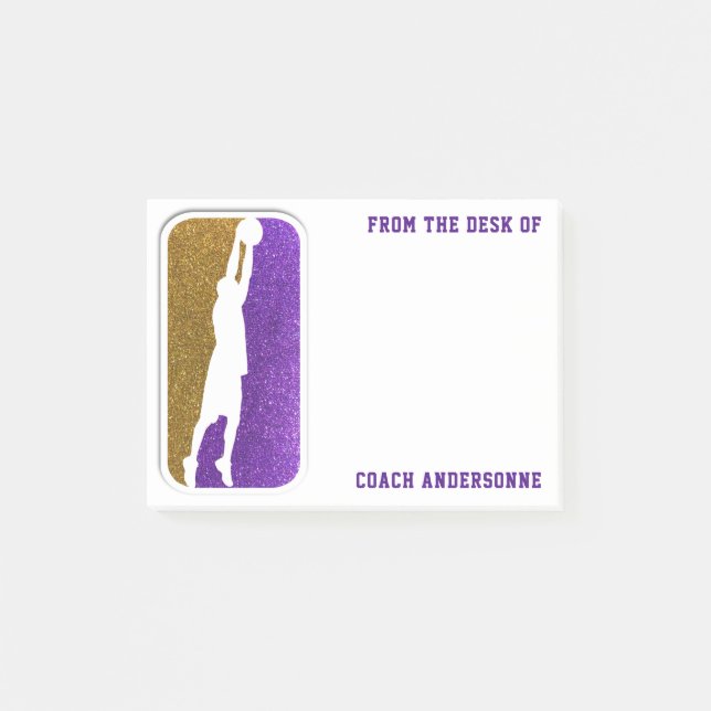 Bloco De Notas Treinador de Basquete Dourado Roxo (Frente)