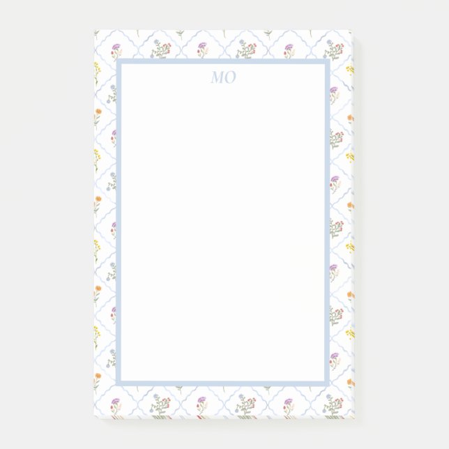 Bloco De Notas Trellis de Flores Silvestres | Notas Adhesivas (Frente)