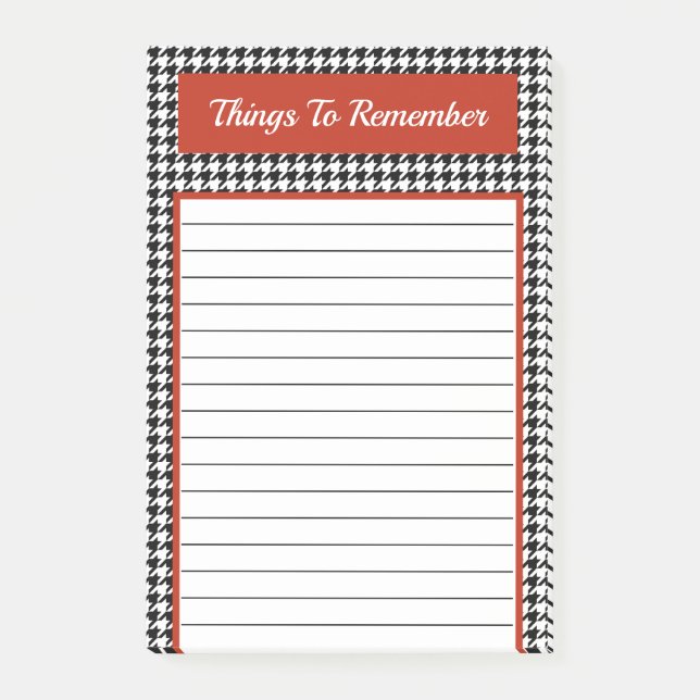 Bloco De Notas Trendy Black and White Red Houndstooth Chic Design (Frente)