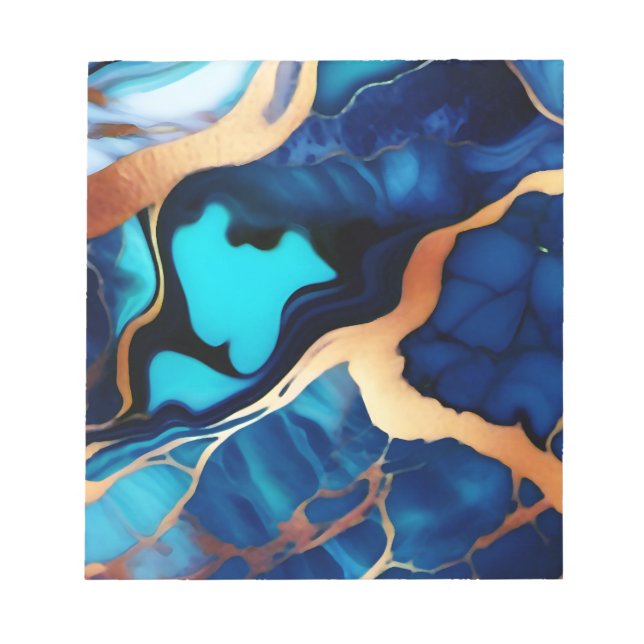 Bloco De Notas Trendy Blue Dourado mármore azul amarelo (Frente)