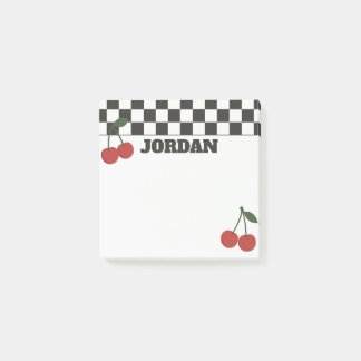 Bloco De Notas Trendy Checkerboard & Cherry Custom Name