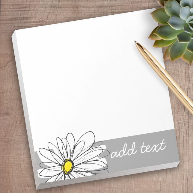 Bloco De Notas Trendy Daisy com cinza e amarelo (Personalized notepad - great for a gift or your home office)