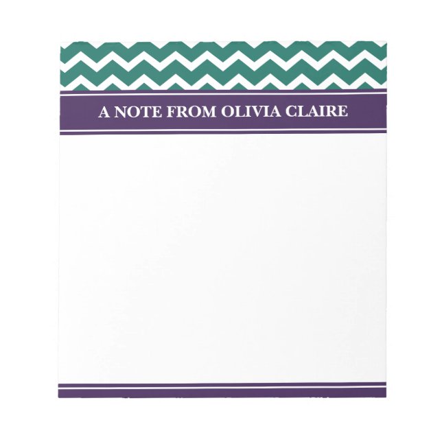 Bloco De Notas Trendy Green Chevron Purple Nome Personalizado (Frente)