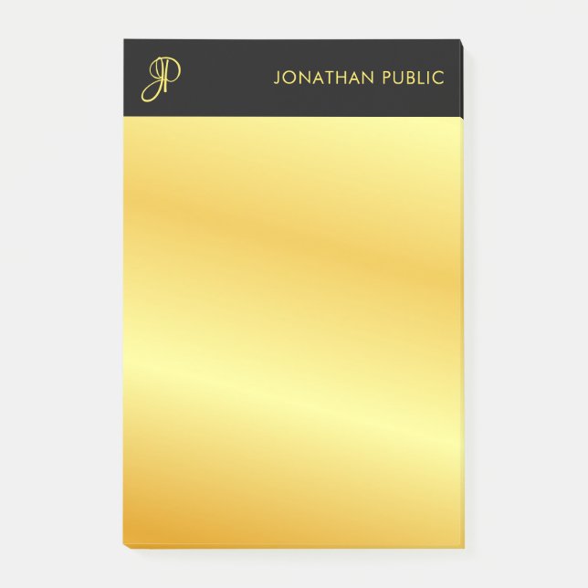 Bloco De Notas Trendy Monogramas Black E Dourado Elegante Modelo (Frente)