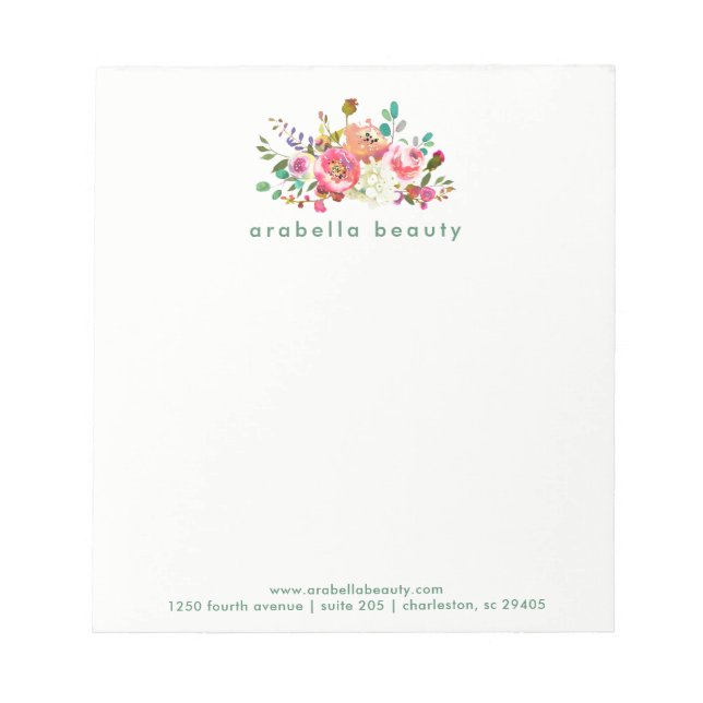 Bloco De Notas Trendy Watercolor Floral com Nome Comercial (Frente)