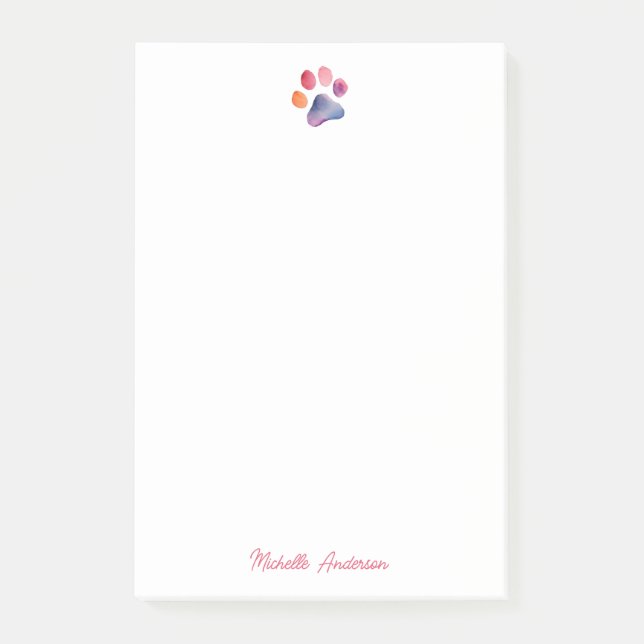 Bloco De Notas Trendy Watercolor Pet Paw Print  (Frente)