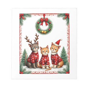 Bloco De Notas Três gatos engraçados camisola de Natal gato feio 