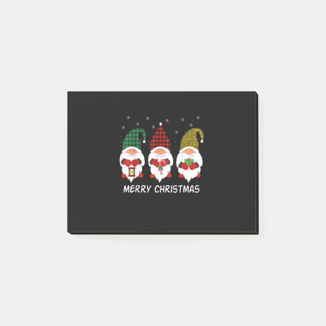 Bloco De Notas Três Gnomos xadrez vermelha Leopardo Natal F (Frente)