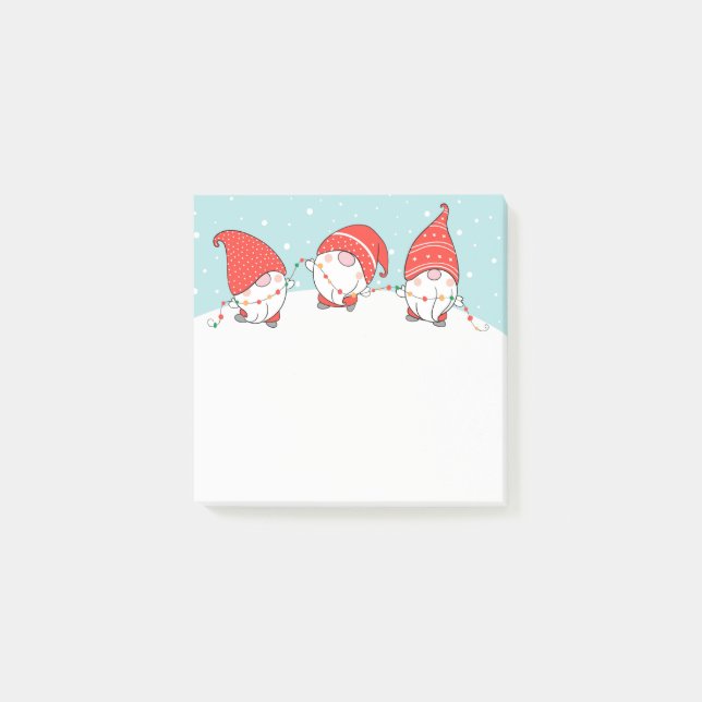 Bloco De Notas Três Notas Adhesivas de Natal Gnomo Elfos (Frente)