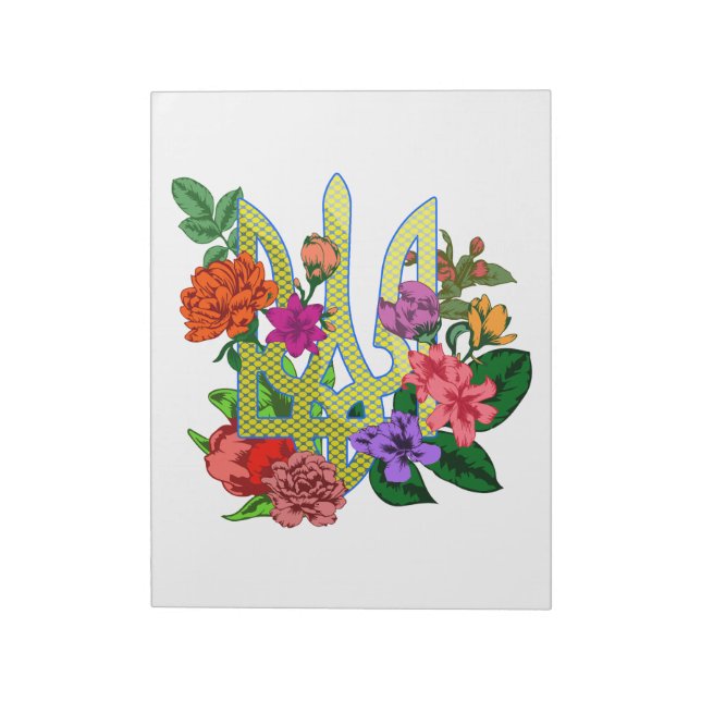 Bloco De Notas tridente tryzub da heráldica ucraniana flores flor (Invertido)