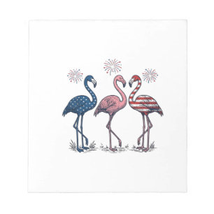 Bloco De Notas Trio de Flamingos Patrióticos Design de Gravura Vi