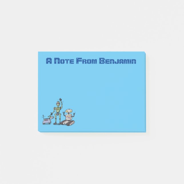 Bloco De Notas Trio de robôs fofos e felizes desenho animado (Frente)