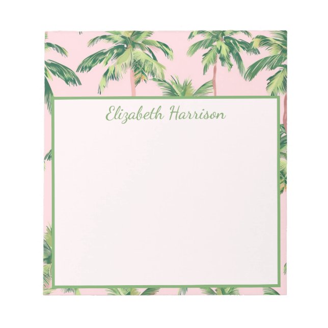 Bloco De Notas Tropical Palm Trees on Pink Personalized (Frente)