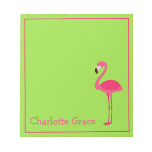 Bloco De Notas Tropical Pink and Green Flamingo Personalized