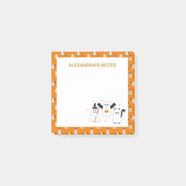 Bloco De Notas Truque Adorável de Halloween ou Tratando Fantasmas (Frente)