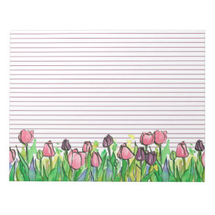 Bloco De Notas Tulipas de Aquarela Púrpura, Rosa, Vinculadas