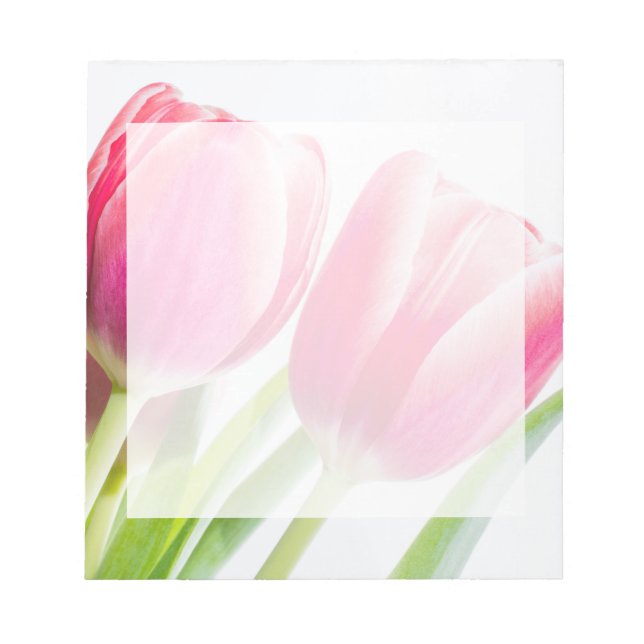 Bloco De Notas Tulipas Rosa com Foto de Folhas Verdes (Frente)