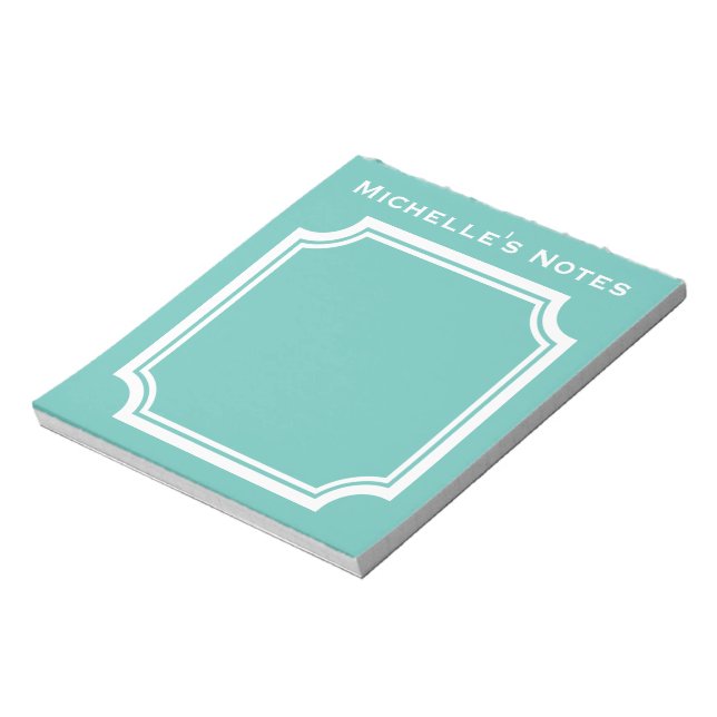 Bloco De Notas Turquesa azul e branco borda elegante personalizad (Invertido)