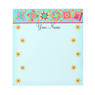 Bloco De Notas Turquesa Blue Patchwork Quilt Block Art