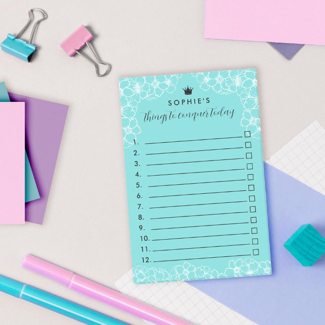 Bloco De Notas Turquesa, Coisas Da Princesa Floral Para Conquista (Criador carregado)