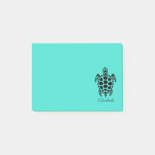 Bloco De Notas Turquesa de Tartaruga do Mar Tribal Personalizada
