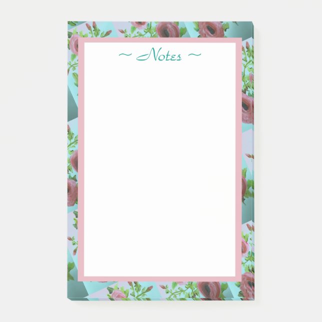 Bloco De Notas Turquesa e Flor Rosa (Frente)