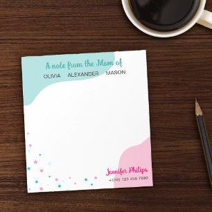 Bloco De Notas Turquesa rosa Stars Uma Nota da Mãe de