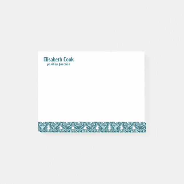 Bloco De Notas Turquoise and White Art Deco Pattern, Custom Text (Frente)
