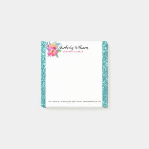 Bloco De Notas Turquoise Faux Glitter & Floral Buquê