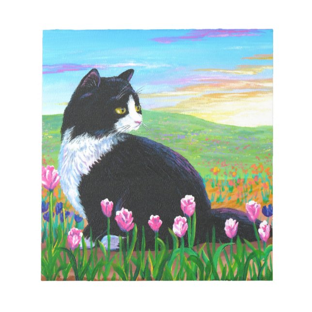 Bloco De Notas Tuxedo Cat Tulips Criationarts (Frente)