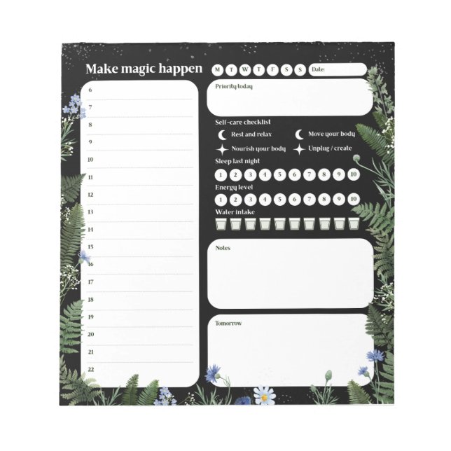Bloco De Notas Ultimate Wellness Planner – Dark Floral Notepad (Frente)