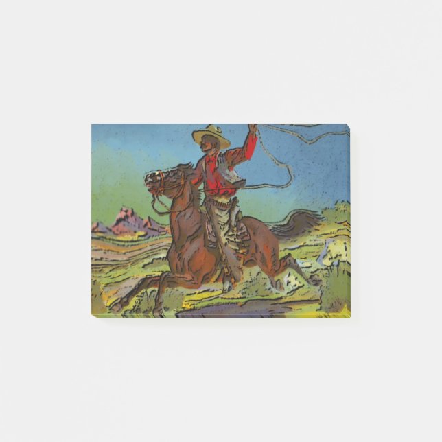 Bloco De Notas Um cowboy balança um lasso de cavalo (Frente)