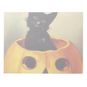 Bloco De Notas Um Dia das Bruxas alegre, gato preto do vintage na
