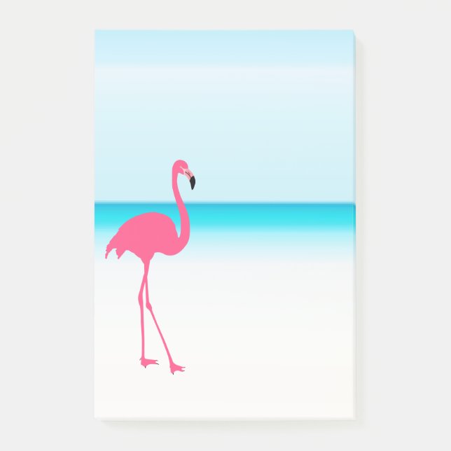 Bloco De Notas Um flamingo rosa giro na praia (Frente)