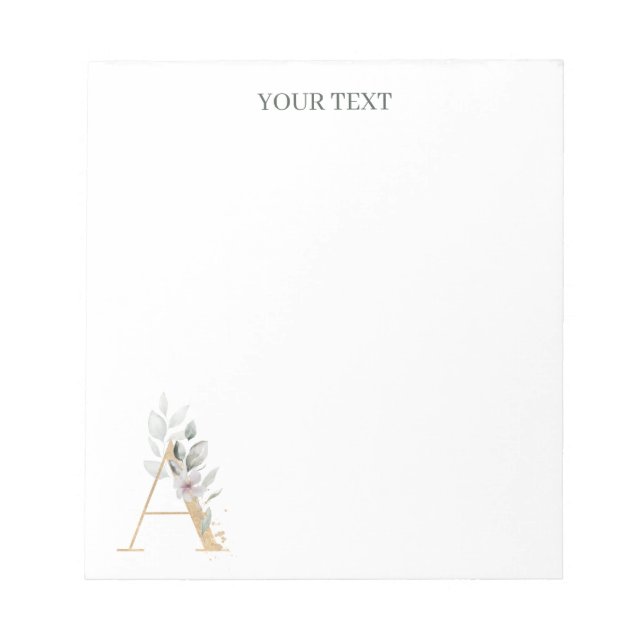 Bloco De Notas Um Monograma Floral Personalizado (Frente)