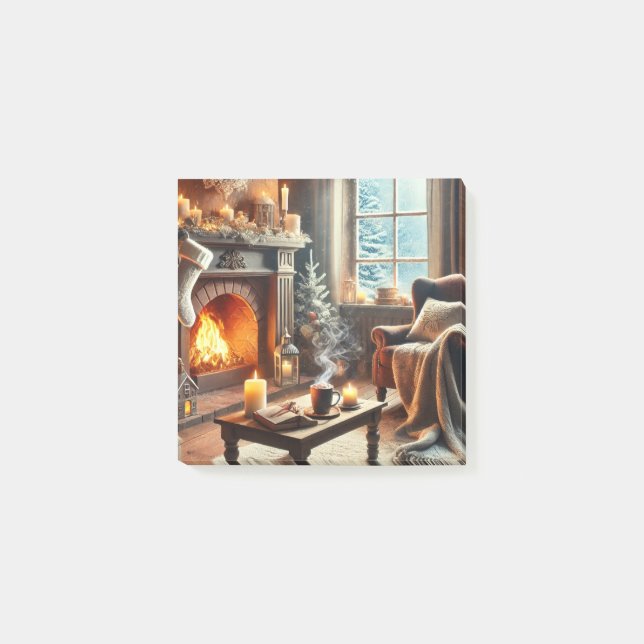 Bloco De Notas Uma cena de inverno confortável perto da lareira q (Frente)
