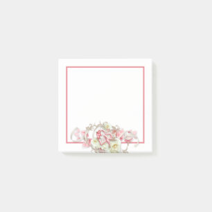 Bloco De Notas Uma janela com Flores Rosa e um Pássaro -