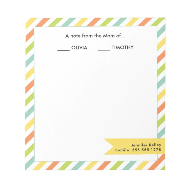 Bloco De Notas Uma nota da mãe de...Bright Stripes (Frente)
