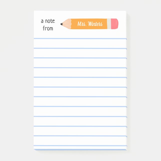 Bloco De Notas Uma nota de lápis amarelo... ensina presente. (Frente)