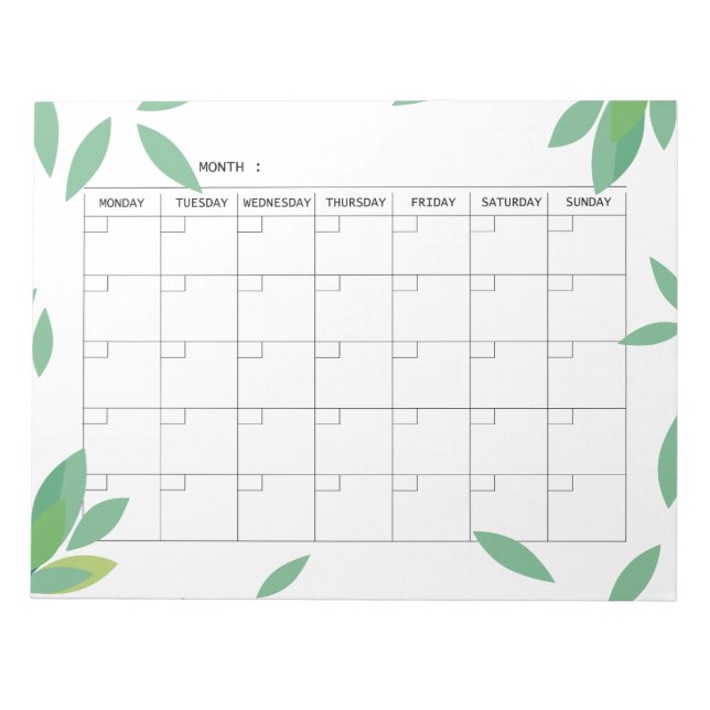 Bloco De Notas Undated fresh Green Minimalist Monthly Planner  (Frente)