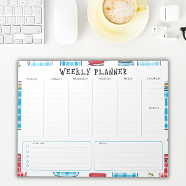Bloco De Notas Undated Vertical Weekly Planner, Blue and Red