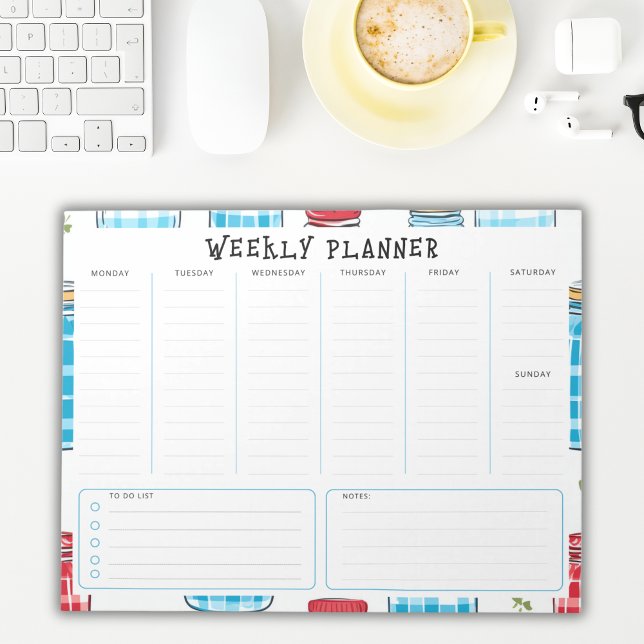Bloco De Notas Undated Vertical Weekly Planner, Blue and Red (Criador carregado)